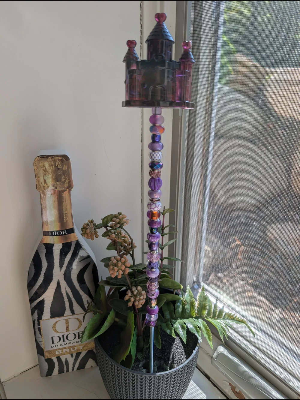 Hand Made Fairy Wand/Plant/Garden Stake W/Purple Resin Castle Topper. 🏰
